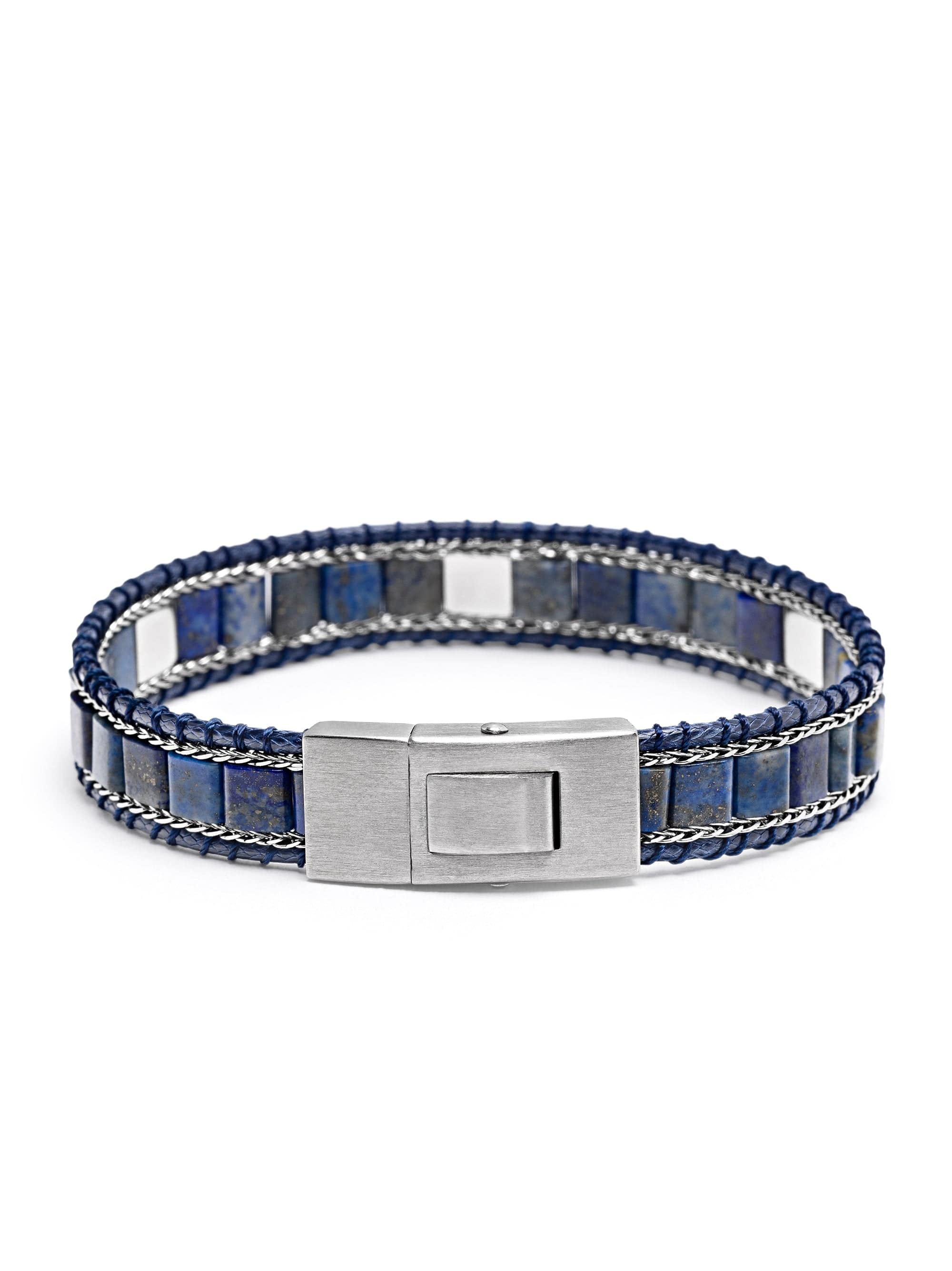 Nialaya Men's Beaded Bracelet Blue Lapis Stud Bracelet Blue Lapis Stud Bracelet