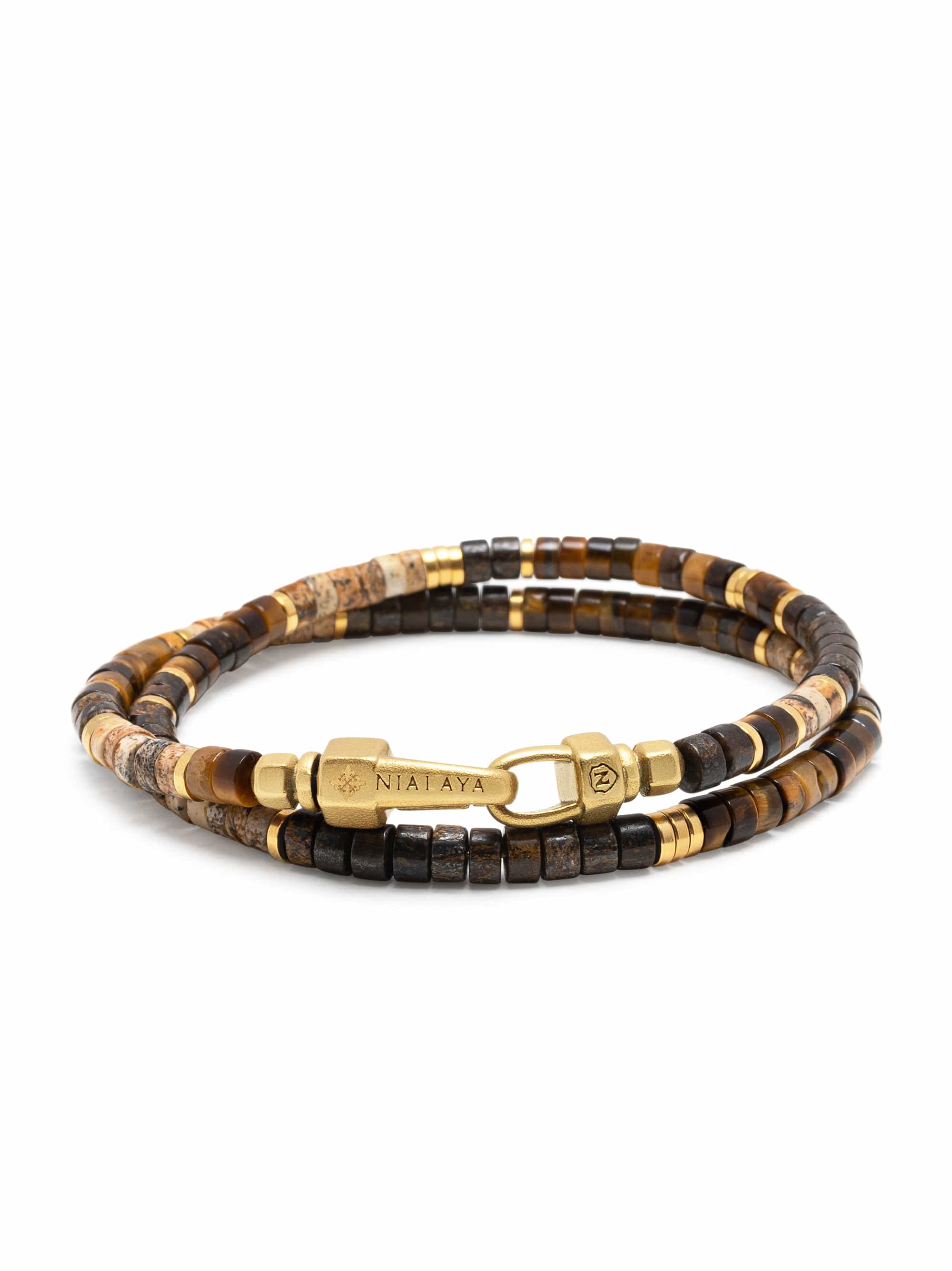 Nialaya Men's Beaded Bracelet Brown Tiger Eye Heishi Wrap Bracelet Brown Tiger Eye Heishi Wrap Bracelet