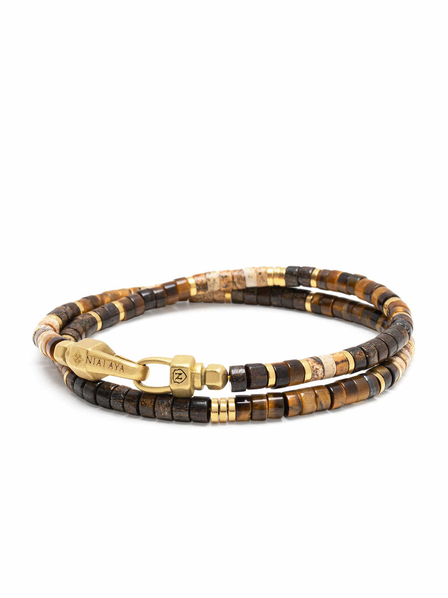 Brown Tiger Eye Heishi Wrap Bracelet