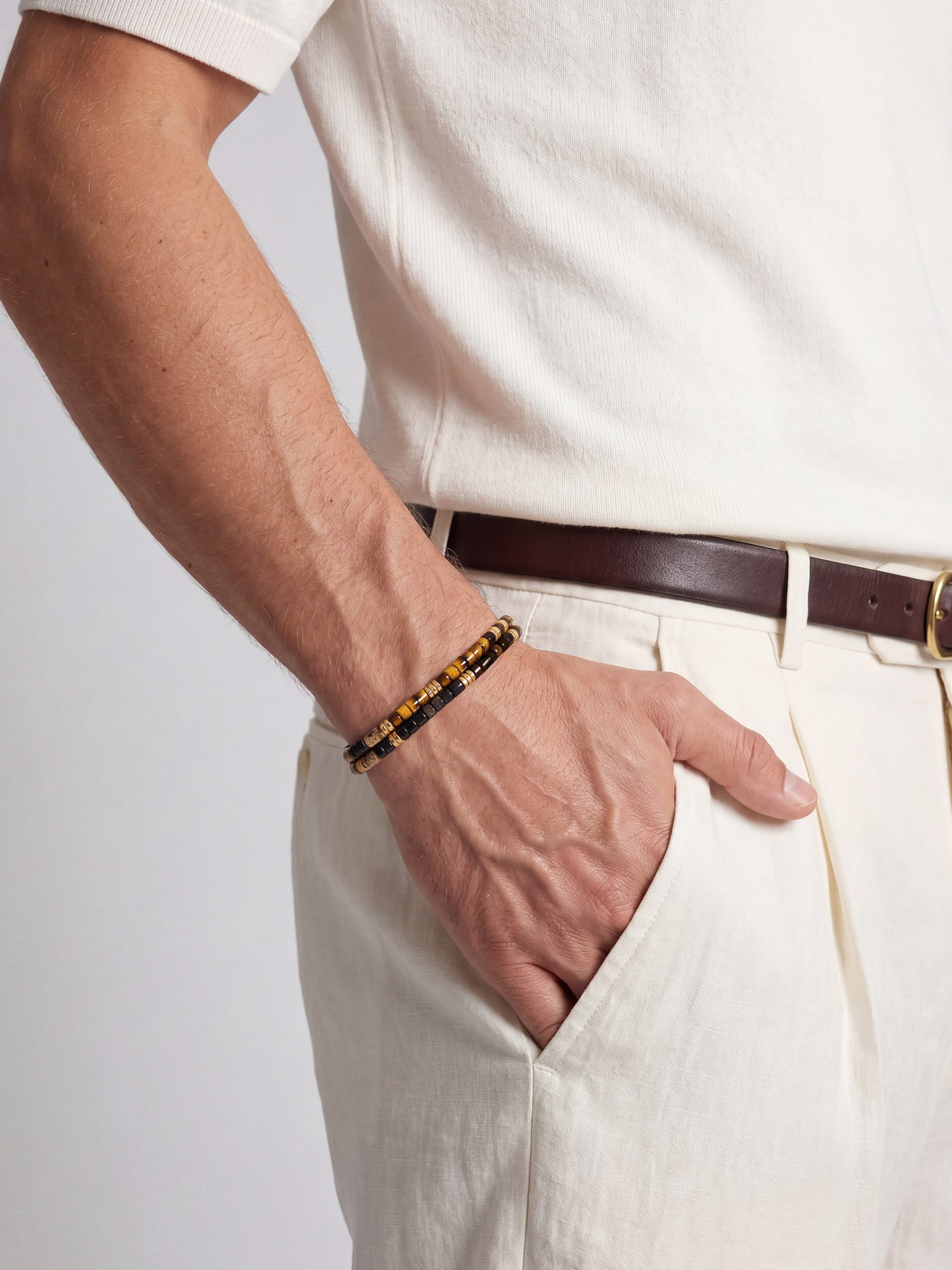 Nialaya Men's Beaded Bracelet Brown Tiger Eye Heishi Wrap Bracelet Brown Tiger Eye Heishi Wrap Bracelet