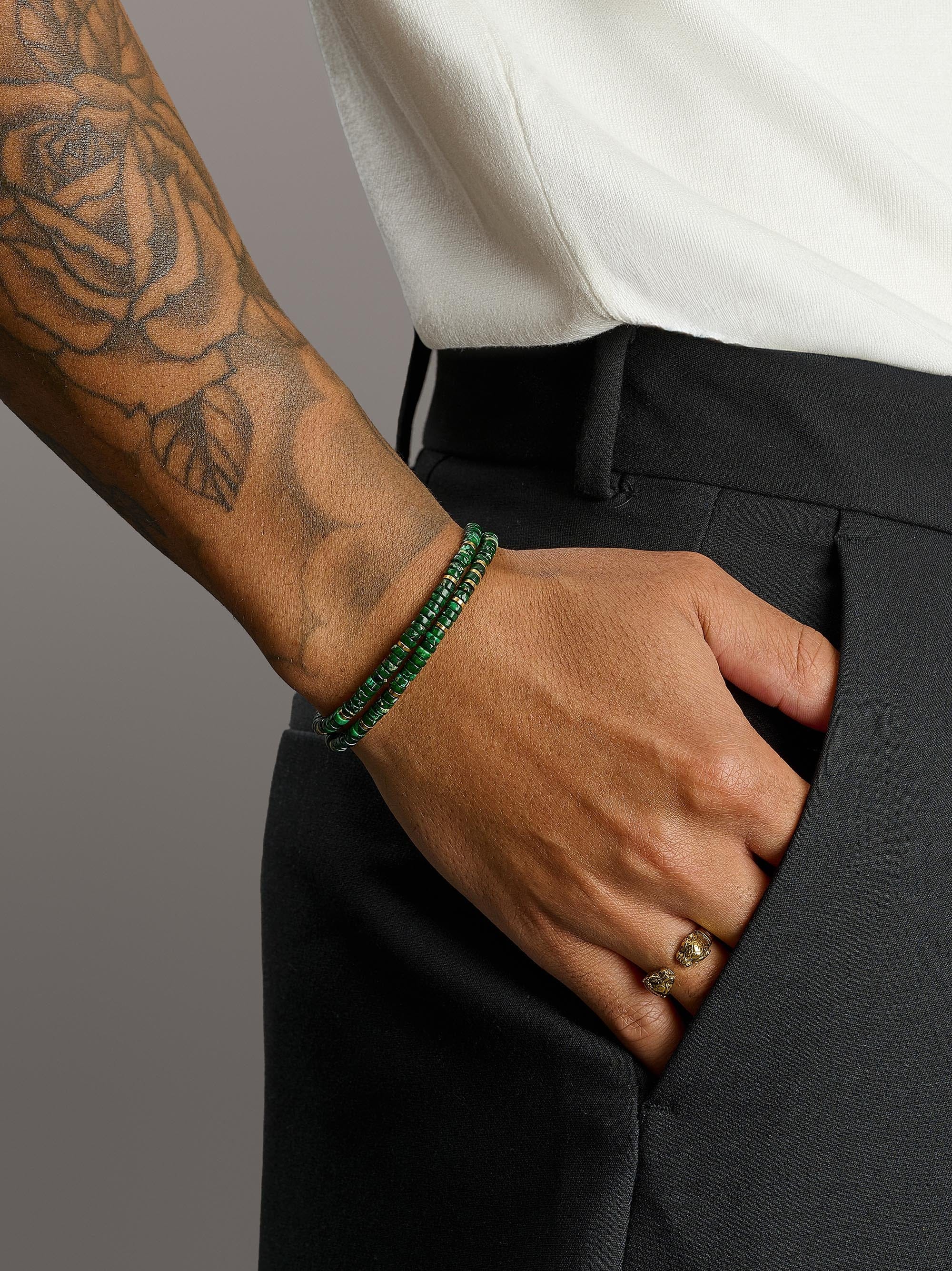 Nialaya Men's Beaded Bracelet Dark Green Malachite Heishi Wrap Bracelet Dark Green Malachite Heishi Wrap Bracelet