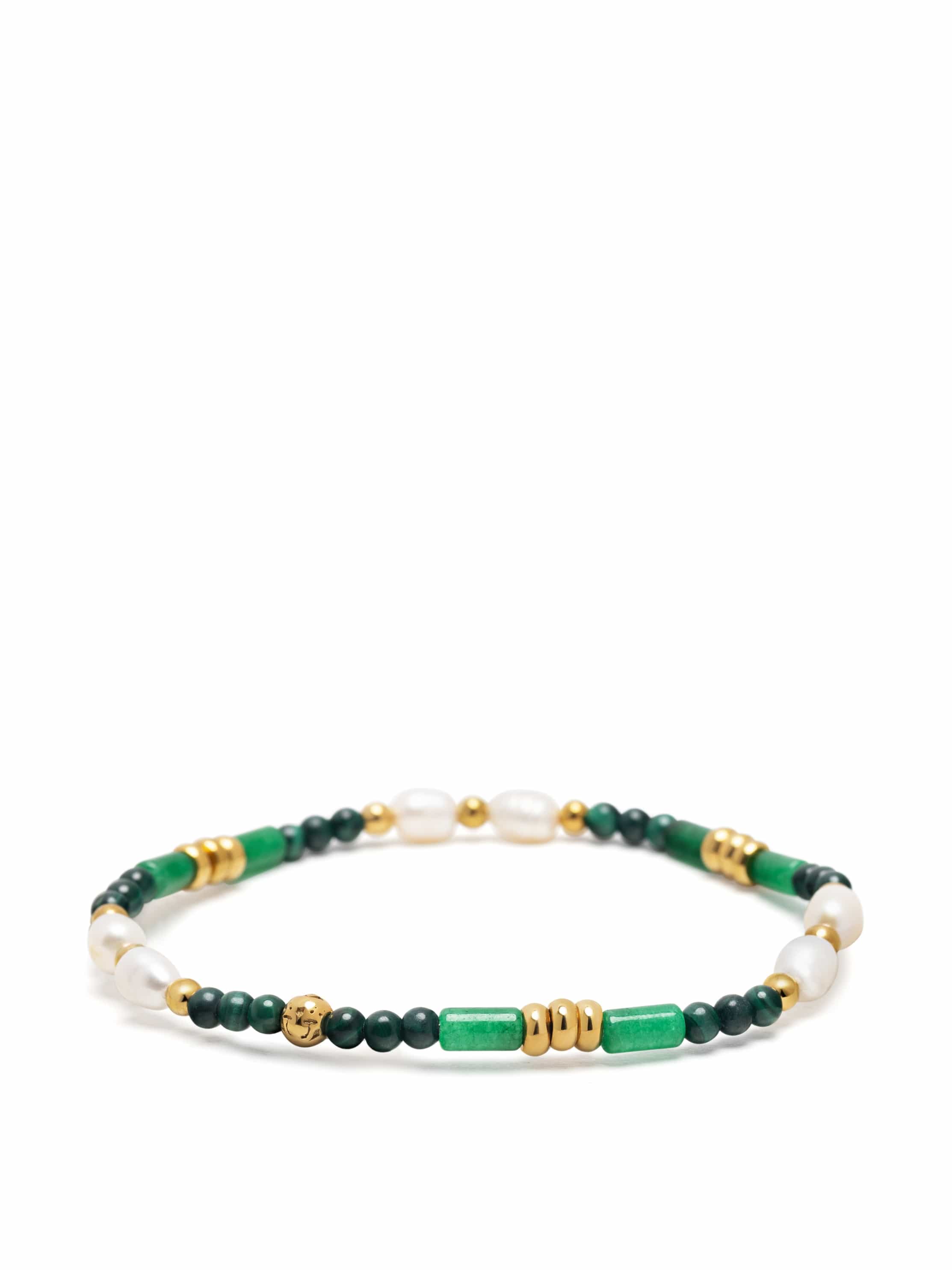 Nialaya Men's Beaded Bracelet Green Agate, Malachite & Pearl Gemstone Beaded Bracelet Green Agate, Malachite & Pearl Gemstone Beaded Bracelet