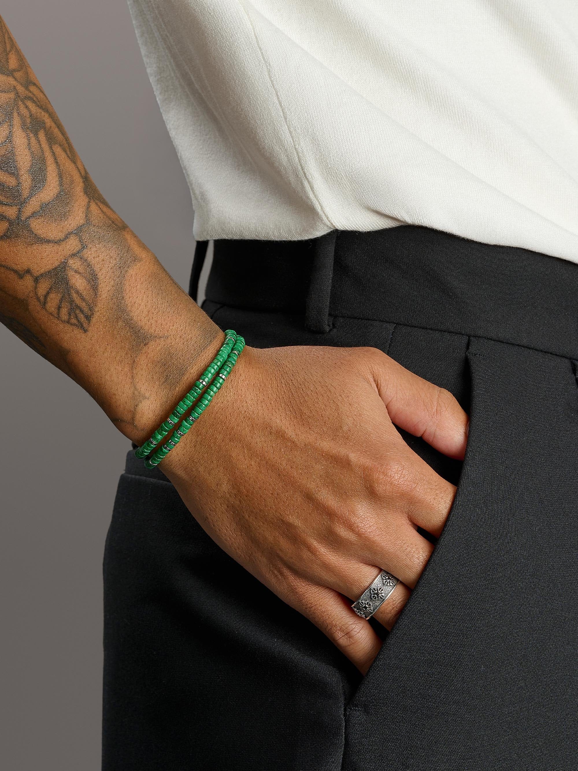 Nialaya Men's Beaded Bracelet Green Malachite Heishi Wrap Bracelet Green Malachite Heishi Wrap Bracelet