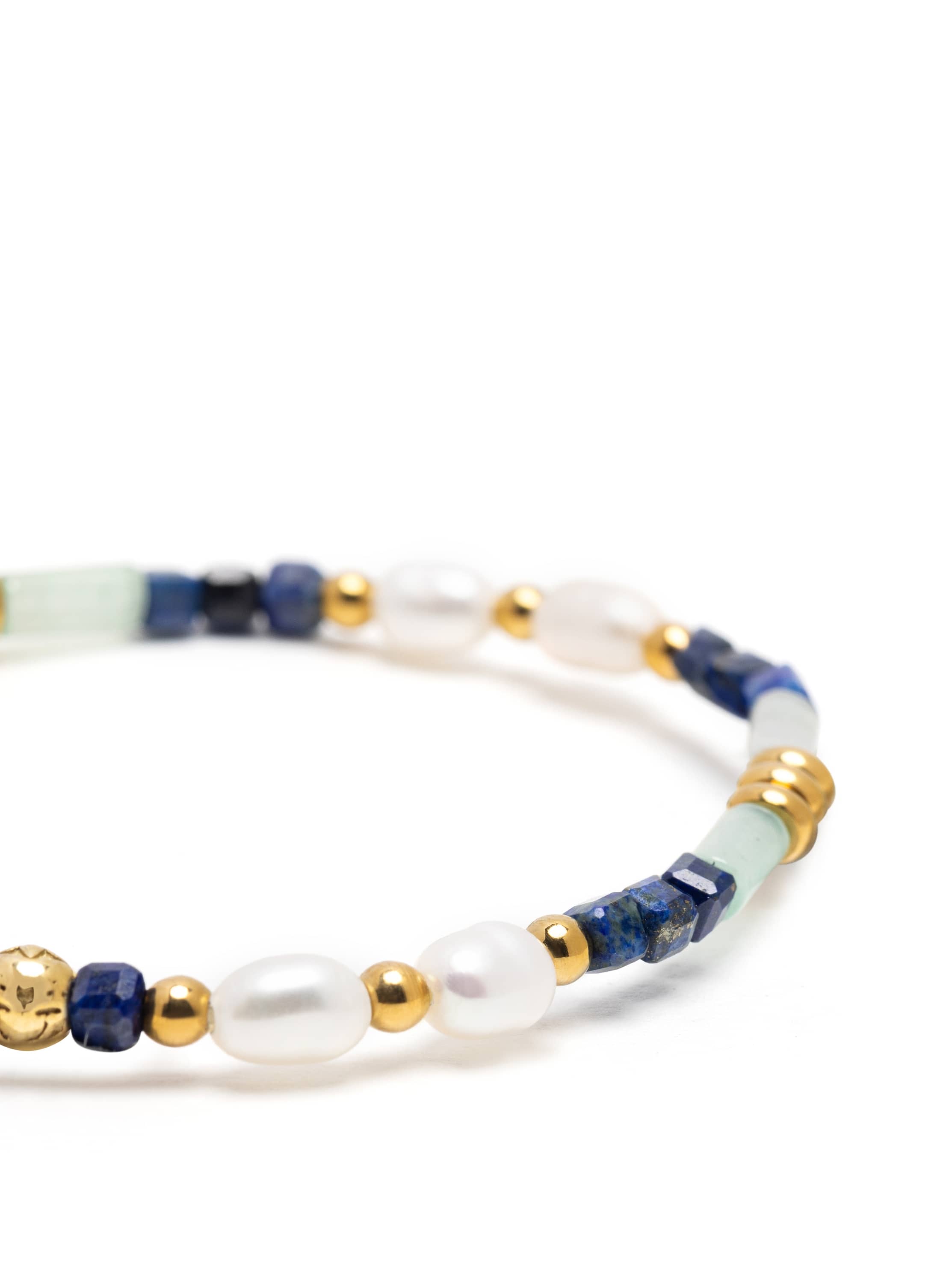 Nialaya Men's Beaded Bracelet Lapis, Green Aventurine & Pearl Gemstone Beaded Bracelet Lapis, Green Aventurine & Pearl Gemstone Beaded Bracelet