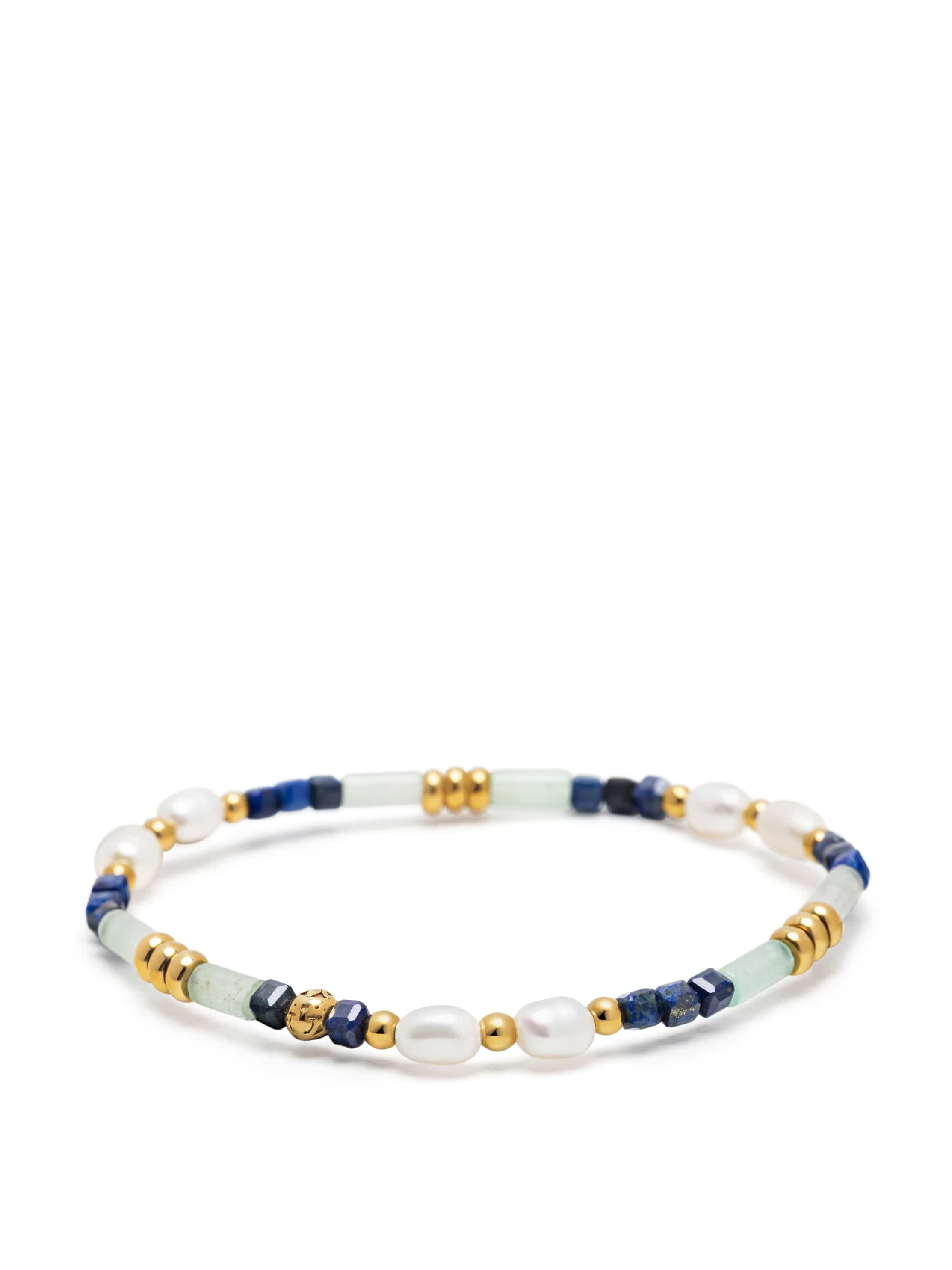 Nialaya Men's Beaded Bracelet Lapis, Green Aventurine & Pearl Gemstone Beaded Bracelet Lapis, Green Aventurine & Pearl Gemstone Beaded Bracelet