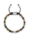 Men's Beaded Bracelet with Aquatic Agate, Brown Tiger Eye and Silver