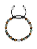 Men's Beaded Bracelet with Aquatic Agate, Brown Tiger Eye and Silver
