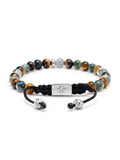 Nialaya Men's Beaded Bracelet Men's Beaded Bracelet with Aquatic Agate, Brown Tiger Eye and Silver