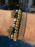 Nialaya Men's Beaded Bracelet Men's Beaded Bracelet with Black and White Disc Beads and Gold