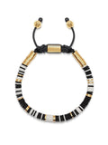 Nialaya Men's Beaded Bracelet Men's Beaded Bracelet with Black and White Disc Beads and Gold