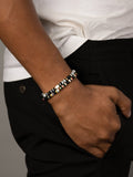 Nialaya Men's Beaded Bracelet Men's Beaded Bracelet with Black and White Disc Beads and Gold