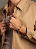 Nialaya Men's Beaded Bracelet Men's Beaded Bracelet with Black, Yellow and Red Mini Disc Beads