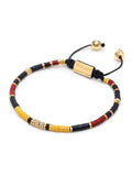 Nialaya Men's Beaded Bracelet Men's Beaded Bracelet with Black, Yellow and Red Mini Disc Beads