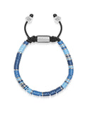 Nialaya Men's Beaded Bracelet Men's Beaded Bracelet with Blue and Silver Disc Beads