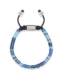 Men's Beaded Bracelet with Blue and Silver Disc Beads