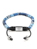 Nialaya Men's Beaded Bracelet Men's Beaded Bracelet with Blue and Silver Disc Beads