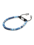 Nialaya Men's Beaded Bracelet Men's Beaded Bracelet with Blue and Silver Disc Beads