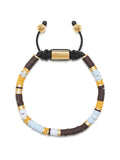 Nialaya Men's Beaded Bracelet Men's Beaded Bracelet with Blue, Brown, Orange, White, and Gold Disc Beads