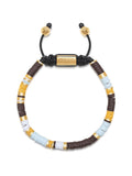 Men's Beaded Bracelet with Blue, Brown, Orange, White, and Gold Disc Beads
