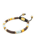 Nialaya Men's Beaded Bracelet Men's Beaded Bracelet with Blue, Brown, Orange, White, and Gold Disc Beads