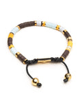 Nialaya Men's Beaded Bracelet Men's Beaded Bracelet with Blue, Brown, Orange, White, and Gold Disc Beads