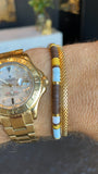 Nialaya Men's Beaded Bracelet Men's Beaded Bracelet with Blue, Brown, Orange, White, and Gold Disc Beads