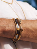 Nialaya Men's Beaded Bracelet Men's Beaded Bracelet with Blue, Brown, Orange, White, and Gold Disc Beads