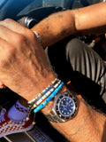 Nialaya Men's Beaded Bracelet Men's Beaded Bracelet with Blue Mini Disc Beads