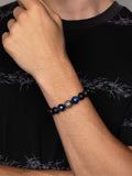 Nialaya Men's Beaded Bracelet Men's Beaded Bracelet with Blue Tiger Eye and Black Onyx