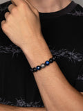 Nialaya Men's Beaded Bracelet Men's Beaded Bracelet with Blue Tiger Eye and Black Onyx