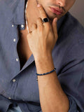Nialaya Men's Beaded Bracelet Men's Beaded Bracelet with Dark Blue and Silver Disc Beads