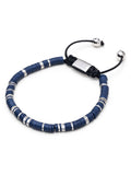 Nialaya Men's Beaded Bracelet Men's Beaded Bracelet with Dark Blue and Silver Disc Beads