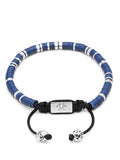 Nialaya Men's Beaded Bracelet Men's Beaded Bracelet with Dark Blue and Silver Disc Beads