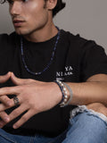 Nialaya Men's Beaded Bracelet Men's Beaded Bracelet with Dark Blue and Silver Disc Beads