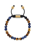 Nialaya Men's Beaded Bracelet Men's Beaded Bracelet with Dumortierite, Brown Tiger Eye and Gold