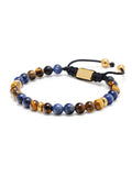 Nialaya Men's Beaded Bracelet Men's Beaded Bracelet with Dumortierite, Brown Tiger Eye and Gold