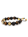 Nialaya Men's Beaded Bracelet Men's Beaded Bracelet with Gold, CZ Diamond, Matte Onyx, and Brown Tiger Eye