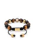 Nialaya Men's Beaded Bracelet Men's Beaded Bracelet with Gold, CZ Diamond, Matte Onyx, and Brown Tiger Eye