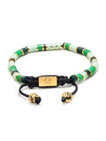 Nialaya Men's Beaded Bracelet Men's Beaded Bracelet with Green and Gold Disc Beads