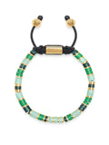 Men's Beaded Bracelet with Green and Gold Disc Beads