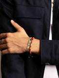 Nialaya Men's Beaded Bracelet Men's Beaded Bracelet with Green Mini Disc Beads
