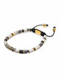 Nialaya Men's Beaded Bracelet Men's Beaded Bracelet with Grey and Gold Disc Beads