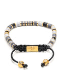 Nialaya Men's Beaded Bracelet Men's Beaded Bracelet with Grey and Gold Disc Beads