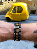 Nialaya Men's Beaded Bracelet Men's Beaded Bracelet with Lava Stone and Gold