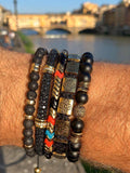 Nialaya Men's Beaded Bracelet Men's Beaded Bracelet with Lava Stone and Gold