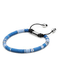 Nialaya Men's Beaded Bracelet Men's Beaded Bracelet with Light Blue and Silver Disc Beads
