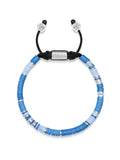 Men's Beaded Bracelet with Light Blue and Silver Disc Beads