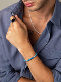 Nialaya Men's Beaded Bracelet Men's Beaded Bracelet with Light Blue and Silver Disc Beads