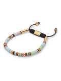 Nialaya Men's Beaded Bracelet Men's Beaded Bracelet with Light Blue Disc Beads and Gold