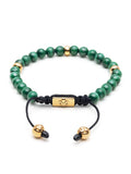 Nialaya Men's Beaded Bracelet Men's Beaded Bracelet with Malachite and Gold